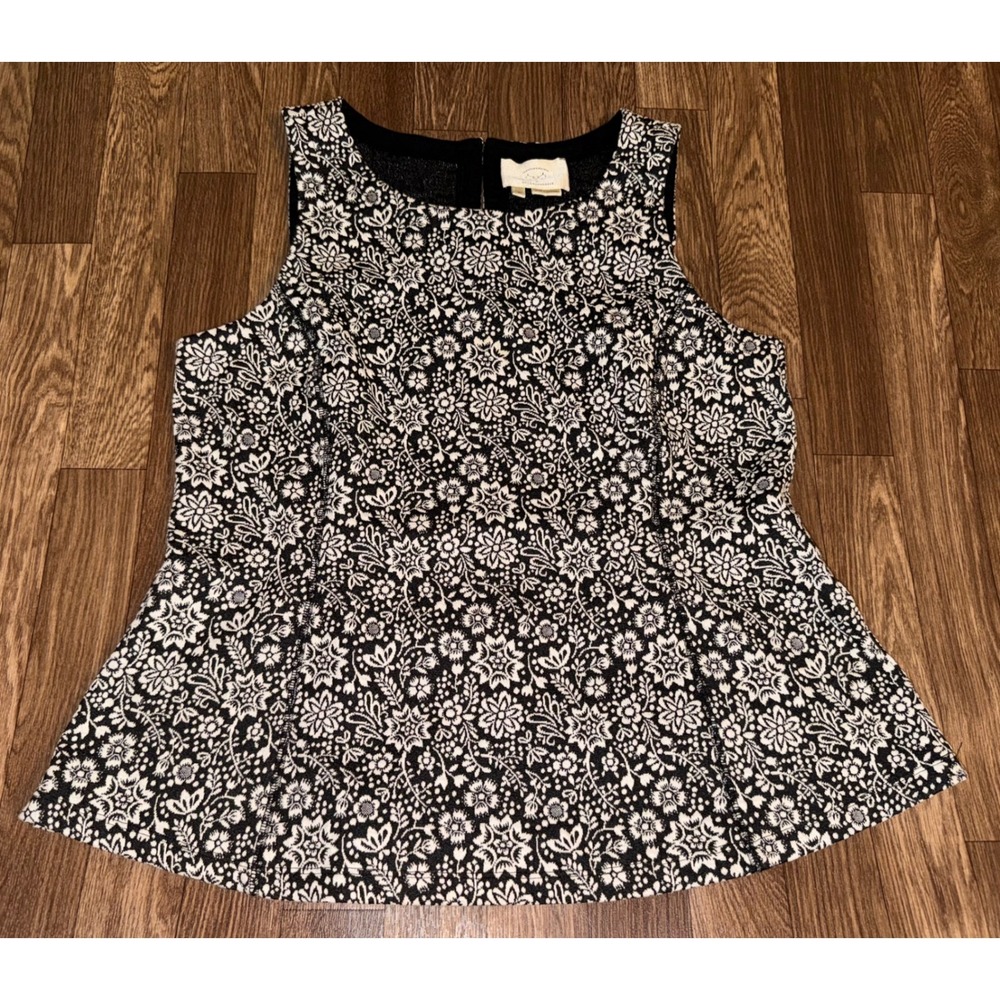 Vanessa Virginia Anthropologie Black White‎ Floral Jacquard Peplum XL Sleeveless